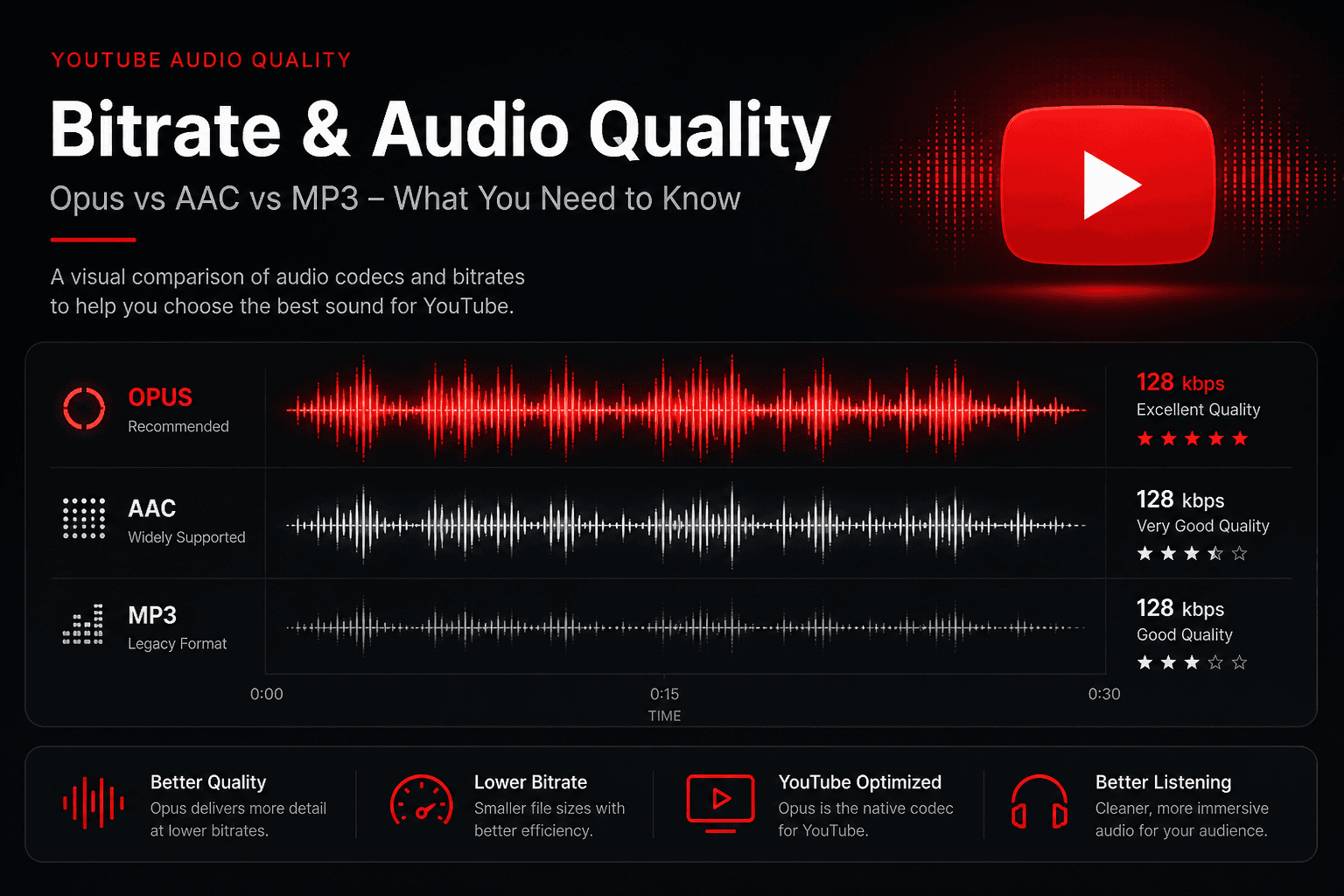 YouTube audio quality Opus AAC and MP3 bitrate comparison